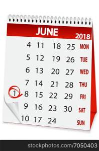icon calendar for June 1 2018. icon in the form of a calendar for June 1 children&rsquo;s day 2018