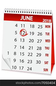 icon calendar for June 12 2018. icon in the form of a calendar for June 12, Russia day 2018