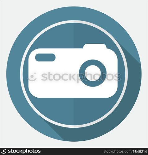 Icon Camera on white circle with a long shadow