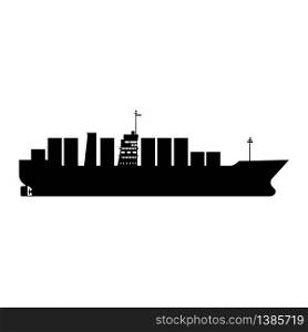 Icon Cargo ship tanker with containers in the ocean. Delivery, transportation. Icon Cargo ship tanker with containers in the ocean. Delivery, transportation, shipping freight transportation Vector isolated cartoon flat style