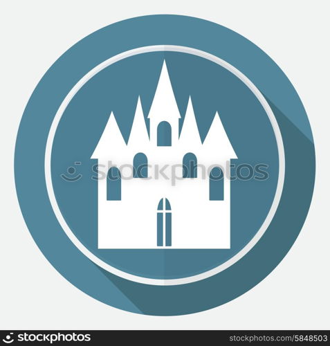 Icon castle on white circle with a long shadow