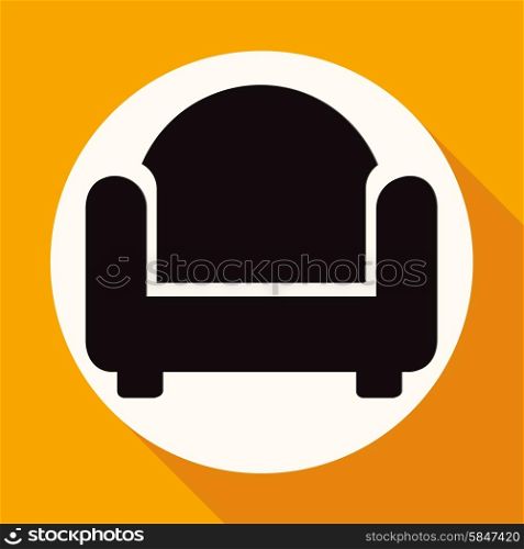 Icon chair on white circle with a long shadow
