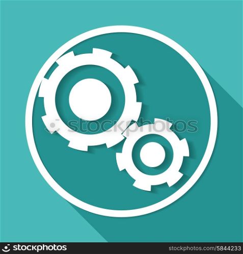 Icon Cogs on white circle with a long shadow