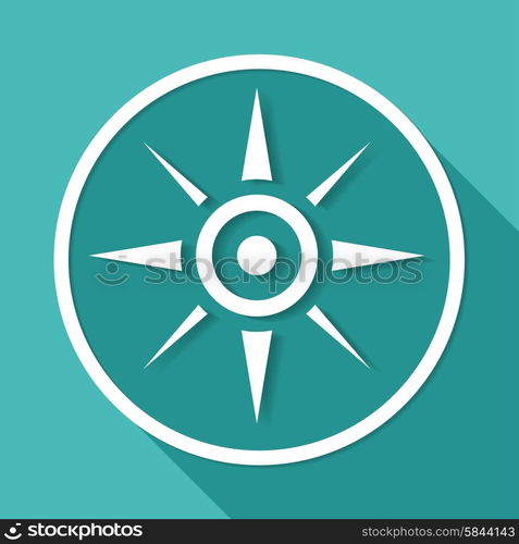 Icon Compass on white circle with a long shadow