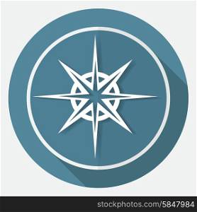 Icon Compass on white circle with a long shadow