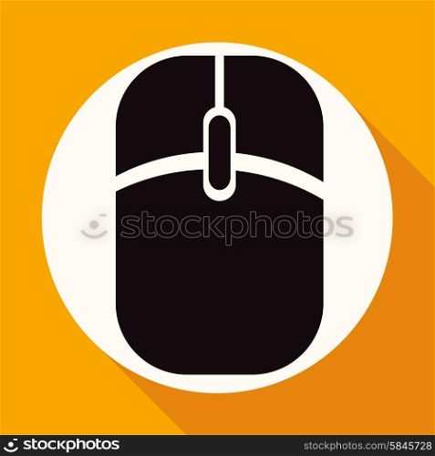 Icon Computer mouse on white circle with a long shadow