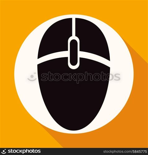 Icon Computer mouse on white circle with a long shadow