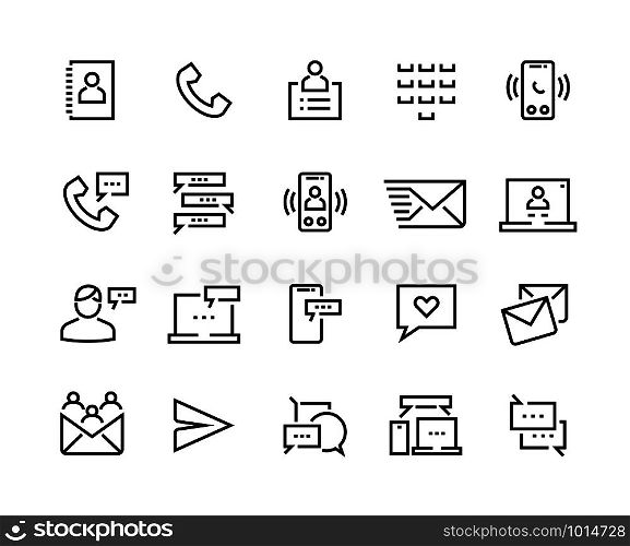 Icon contact us. Social network communication, mobile message and internet chat pictograms. Vector logo info service chat and support centre conversation with customer set on white background. Icon contact us. Social network communication, mobile message and internet chat pictograms. Vector chat and conversation set