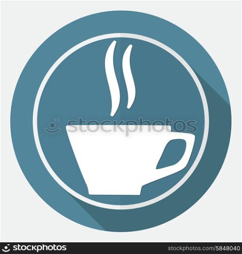 Icon cup on white circle with a long shadow