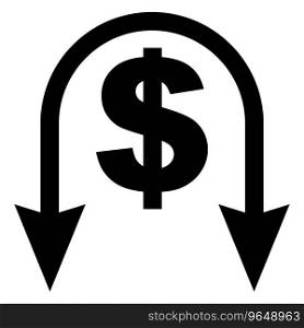 Icon currency crisis, collapse dollar exchange rate arrow down