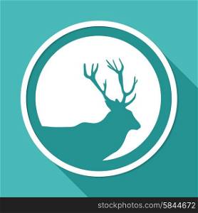 Icon Deer on white circle with a long shadow