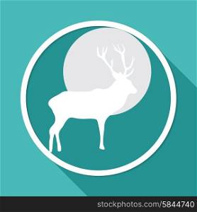 Icon Deer on white circle with a long shadow