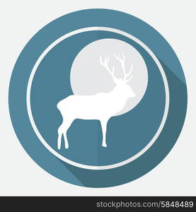 Icon Deer on white circle with a long shadow