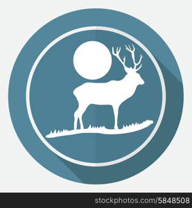 Icon Deer on white circle with a long shadow