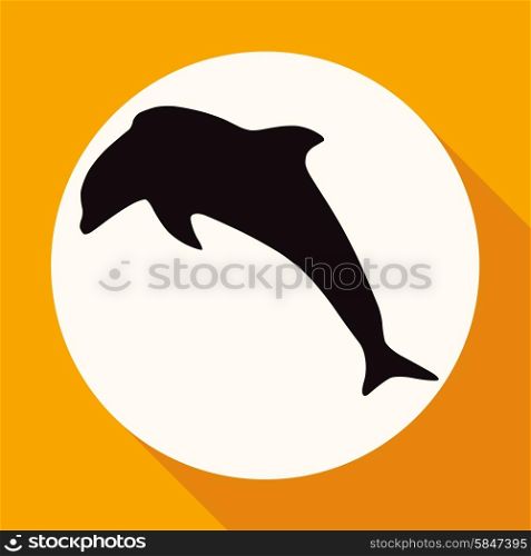 Icon dolphin on white circle with a long shadow