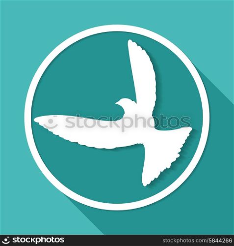 Icon Dove of Peace on white circle with a long shadow
