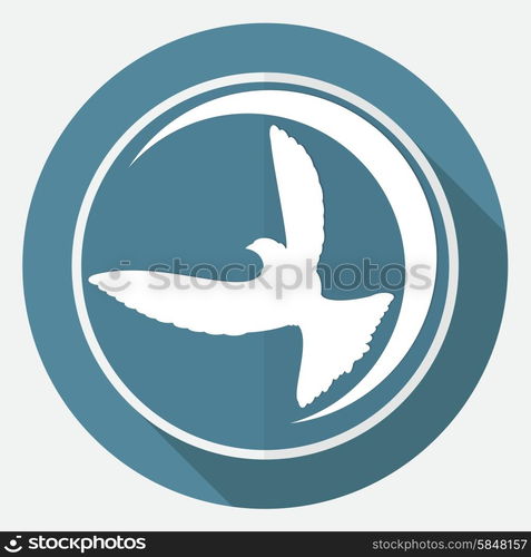 Icon Dove of Peace on white circle with a long shadow