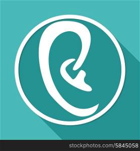 Icon ear on white circle with a long shadow