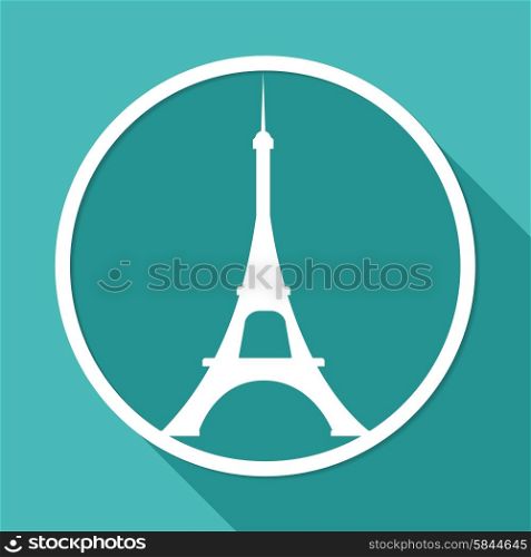 Icon Eiffel tower on white circle with a long shadow