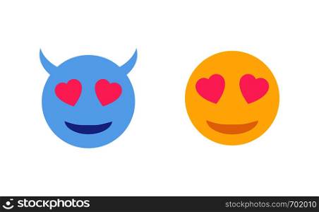 Icon emoticons evil and love in flat design. Evil and love emoticon. Eps10. Icon emoticons evil and love in flat design. Evil and love emoticon