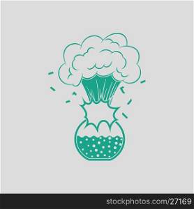 Icon explosion of chemistry flask. Gray background with green. Vector illustration.