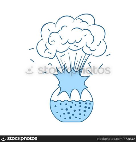 Icon Explosion Of Chemistry Flask. Thin Line With Blue Fill Design. Vector Illustration.