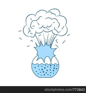 Icon Explosion Of Chemistry Flask. Thin Line With Blue Fill Design. Vector Illustration.