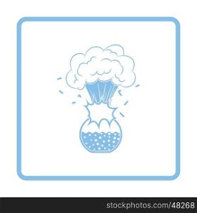 Icon explosion of chemistry flask. White background with shadow design. Vector illustration.