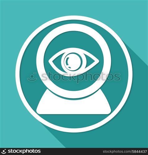 Icon eye on white circle with a long shadow