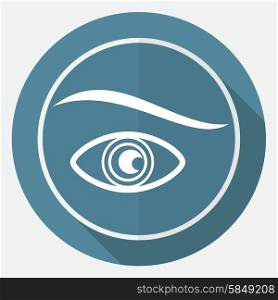 Icon eye on white circle with a long shadow