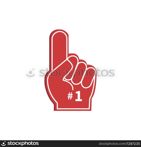 Icon fan logo hand with finger up. Hand up with number 1. Fan arm glove with finger. Vector illustration.