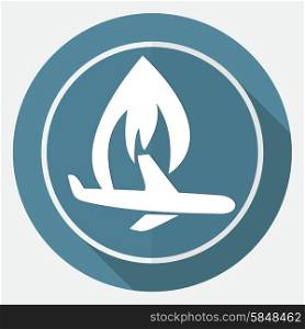 Icon fire warning on white circle with a long shadow