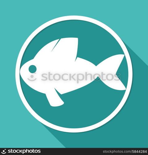 Icon Fish on white circle with a long shadow