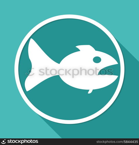 Icon Fish on white circle with a long shadow