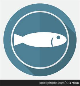 Icon Fish on white circle with a long shadow