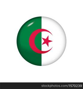 Icon flag of Algeria . Round glossy flag. Vector illustration. EPS 10. Glossy flag icon ofAlgeria