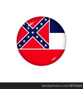 Icon flag of Mississippi . Round glossy flag. Vector illustration. EPS 10. Glossy flag icon ofMississippi
