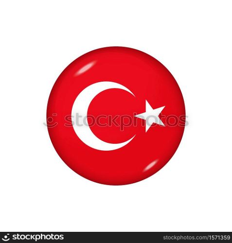 Icon flag of Turkey . Round glossy flag. Vector illustration. EPS 10. Glossy flag icon ofTurkey