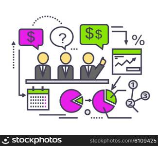 Icon flat design performance analysis. Business marketing, graph and diagram, data information, statistic and improvement, growth and trend, index presentation illustration. Thin line outline icons