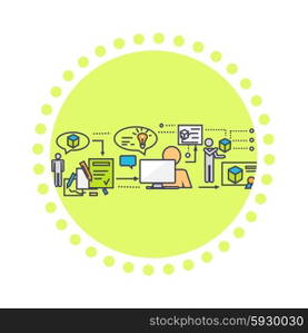 Icon flat style 3d development. Design project, work creative, process develop, construction and growth, technology and plan, progress and developer, build cube structure illustration