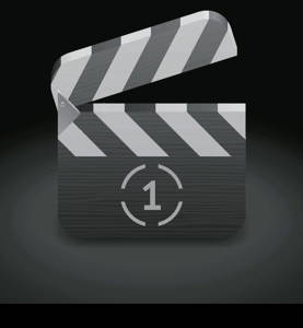 Icon for clapper board. Dark background. Vector illustration.