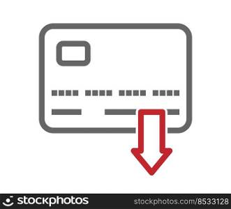  icon for debiting funds from a bank card. Vector illustration for websites and applications. An empty contour. Flat style