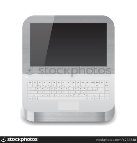 Icon for laptop with black display. White background. Vector illustration.