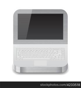 Icon for laptop with black display. White background. Vector illustration.