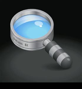 Icon for magnifying glass. Dark background. Vector illustration.