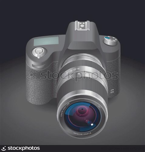 Icon for SLR camera. Dark background. Vector illustration.
