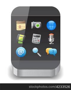 Icon for smartphone with app icons on display. White background. Vector illustration.