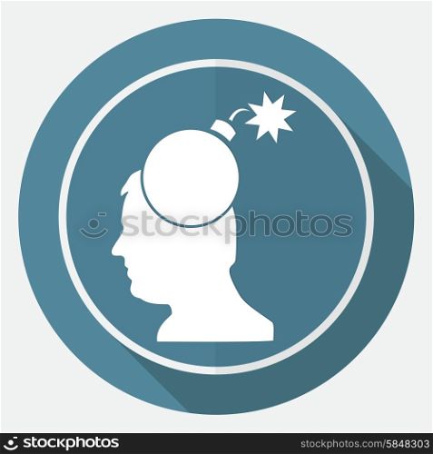 Icon Gear head on white circle with a long shadow
