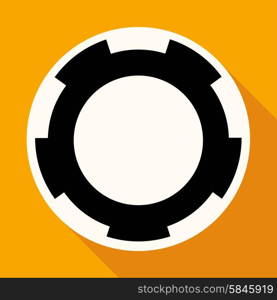 Icon gears on white circle with a long shadow