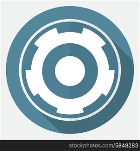 Icon gears on white circle with a long shadow